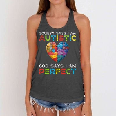 Society Says Im Autistic God Says Im Perfect Autism Women's Knotted Racerback Tank