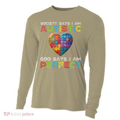 Society Says Im Autistic God Says Im Perfect Autism Cooling Performance Long Sleeve Crew