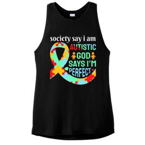 Society Say I Am Autistic God Says I'm Perfect Autism Awareness Ladies PosiCharge Tri-Blend Wicking Tank