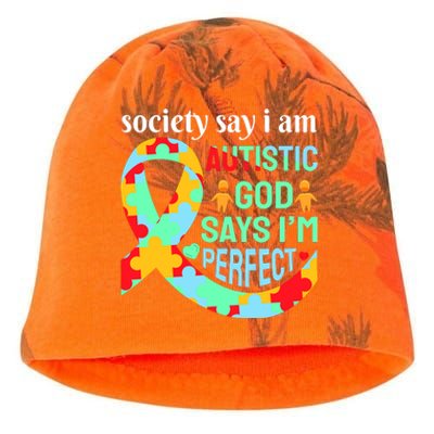 Society Say I Am Autistic God Says I'm Perfect Autism Awareness Kati - Camo Knit Beanie