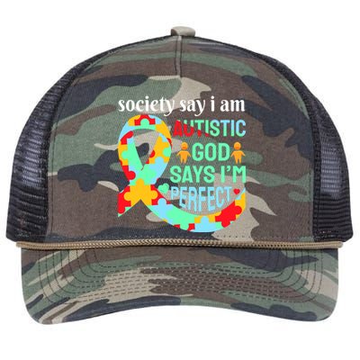 Society Say I Am Autistic God Says I'm Perfect Autism Awareness Retro Rope Trucker Hat Cap