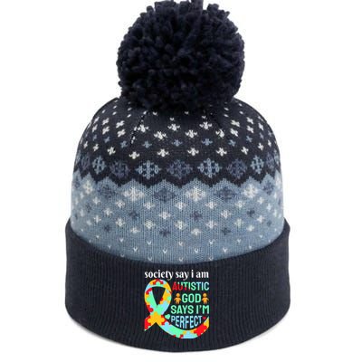 Society Say I Am Autistic God Says I'm Perfect Autism Awareness The Baniff Cuffed Pom Beanie