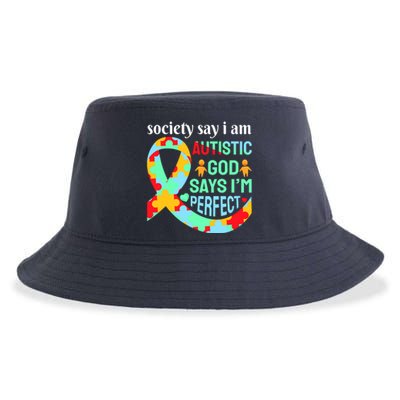 Society Say I Am Autistic God Says I'm Perfect Autism Awareness Sustainable Bucket Hat