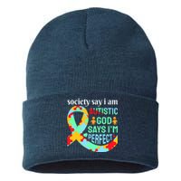 Society Say I Am Autistic God Says I'm Perfect Autism Awareness Sustainable Knit Beanie