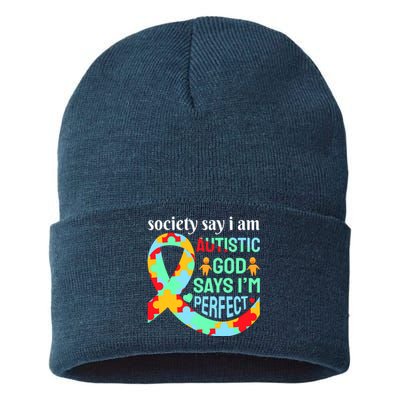 Society Say I Am Autistic God Says I'm Perfect Autism Awareness Sustainable Knit Beanie