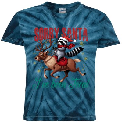 Sorry Santa IVe Been Feral Christmas Holiday Raccooon Riding Reindeer Kids Tie-Dye T-Shirt