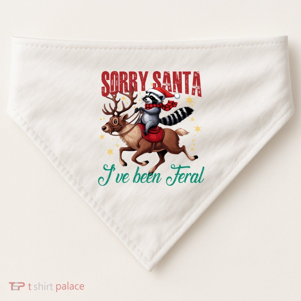 Sorry Santa IVe Been Feral Christmas Holiday Raccooon Riding Reindeer USA-Made Doggie Bandana