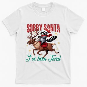 Sorry Santa IVe Been Feral Christmas Holiday Raccooon Riding Reindeer T-Shirt