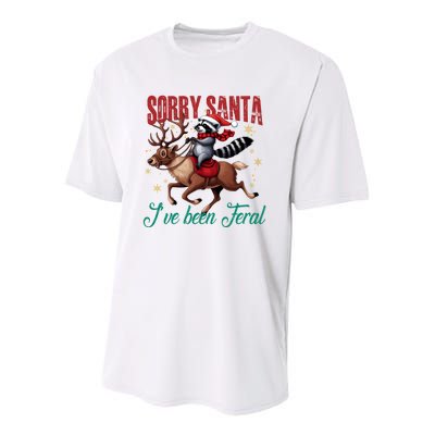 Sorry Santa IVe Been Feral Christmas Holiday Raccooon Riding Reindeer Youth Performance Sprint T-Shirt