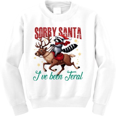 Sorry Santa IVe Been Feral Christmas Holiday Raccooon Riding Reindeer Kids Sweatshirt