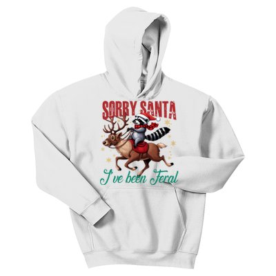 Sorry Santa IVe Been Feral Christmas Holiday Raccooon Riding Reindeer Kids Hoodie