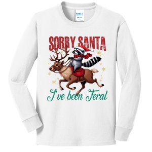 Sorry Santa IVe Been Feral Christmas Holiday Raccooon Riding Reindeer Kids Long Sleeve Shirt