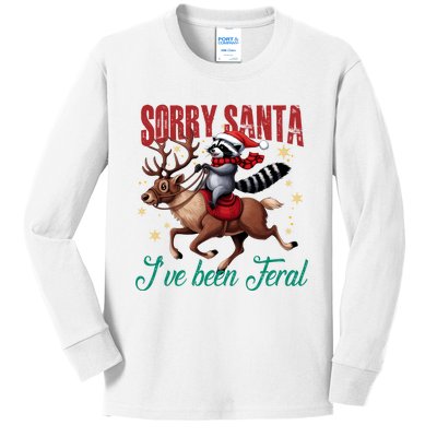 Sorry Santa IVe Been Feral Christmas Holiday Raccooon Riding Reindeer Kids Long Sleeve Shirt