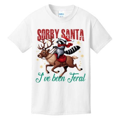 Sorry Santa IVe Been Feral Christmas Holiday Raccooon Riding Reindeer Kids T-Shirt