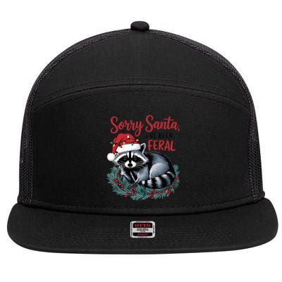 Sorry Santa IVe Been Feral Christmas Holiday Raccoon 7 Panel Mesh Trucker Snapback Hat