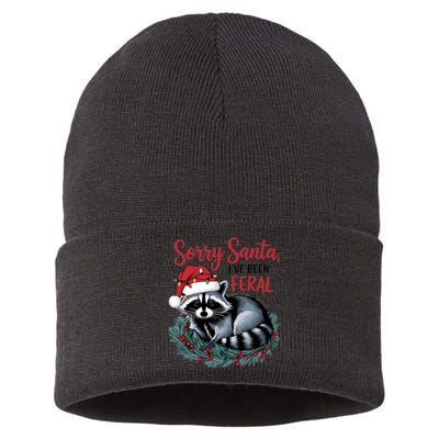 Sorry Santa IVe Been Feral Christmas Holiday Raccoon Sustainable Knit Beanie