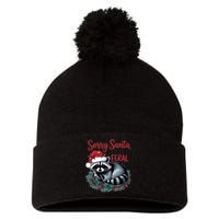 Sorry Santa IVe Been Feral Christmas Holiday Raccoon Pom Pom 12in Knit Beanie