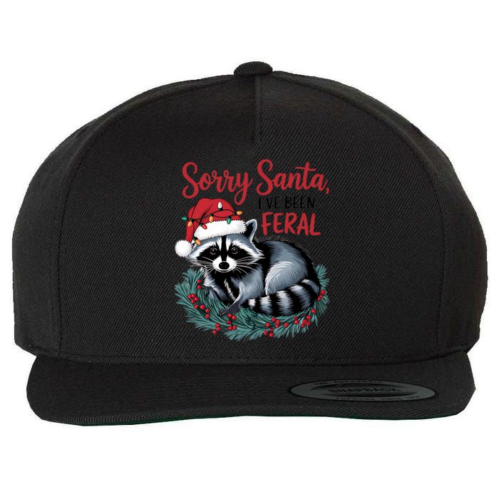 Sorry Santa IVe Been Feral Christmas Holiday Raccoon Wool Snapback Cap