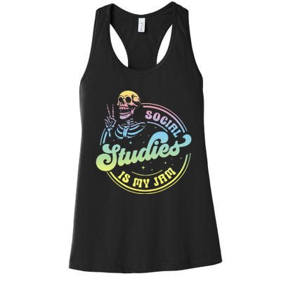 Social Studies Is My Jam Skeleton History Teacher Costume Women's Racerback Tank