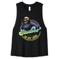 Social Studies Is My Jam Skeleton History Teacher Costume Women's Racerback Cropped Tank