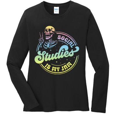 Social Studies Is My Jam Skeleton History Teacher Costume Ladies Long Sleeve Shirt