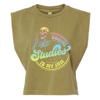 Social Studies Is My Jam Skeleton History Teacher Costume Garment-Dyed Women's Muscle Tee