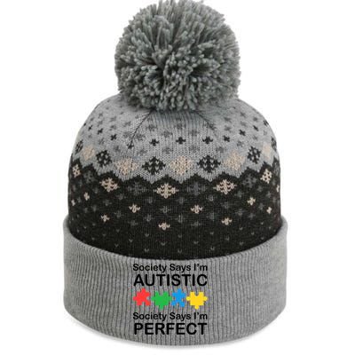 Society Says Im Autistic God Says Im Perfect The Baniff Cuffed Pom Beanie