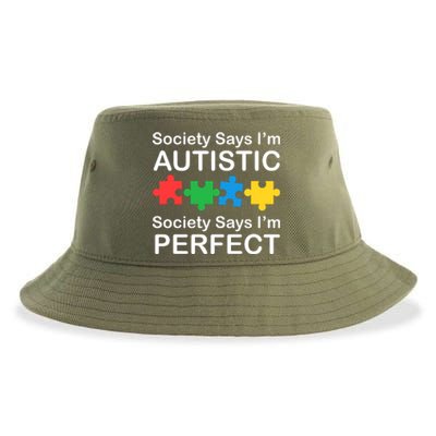 Society Says Im Autistic God Says Im Perfect Sustainable Bucket Hat