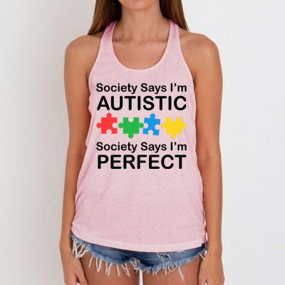 Society Says Im Autistic God Says Im Perfect Women's Knotted Racerback Tank