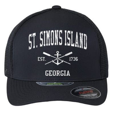 St. Simons Island GA Vintage Crossed Oars & Boat Anchor Spor Flexfit Unipanel Trucker Cap