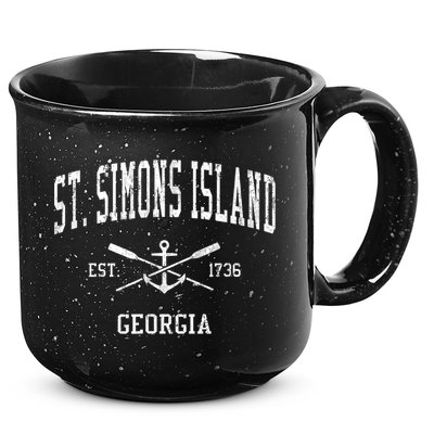 St. Simons Island GA Vintage Crossed Oars & Boat Anchor Spor 15oz Campfire Ceramic Mug