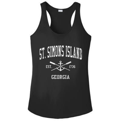St. Simons Island GA Vintage Crossed Oars & Boat Anchor Spor Ladies PosiCharge Competitor Racerback Tank