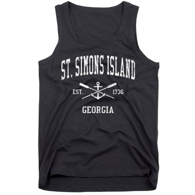 St. Simons Island GA Vintage Crossed Oars & Boat Anchor Spor Tank Top