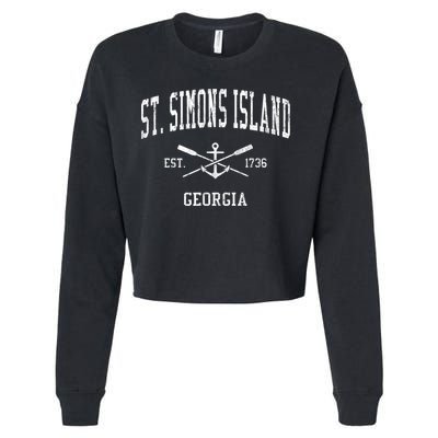 St. Simons Island GA Vintage Crossed Oars & Boat Anchor Spor Cropped Pullover Crew