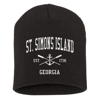 St. Simons Island GA Vintage Crossed Oars & Boat Anchor Spor Short Acrylic Beanie