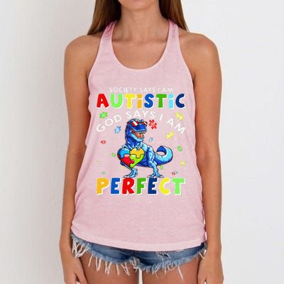 Society Says I'm Autistic God Says I'm Perfect Autism Funny Women's Knotted Racerback Tank