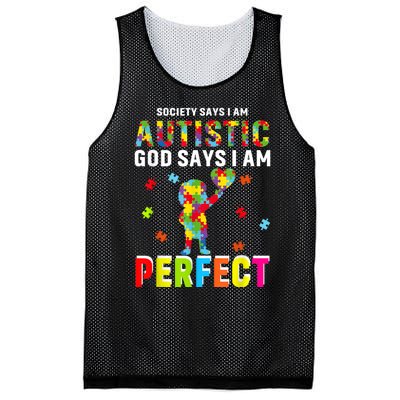 Society Says I'm Autistic God Says I'm Perfect Autism Gifts Mesh Reversible Basketball Jersey Tank