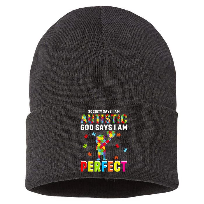 Society Says I'm Autistic God Says I'm Perfect Autism Gifts Sustainable Knit Beanie