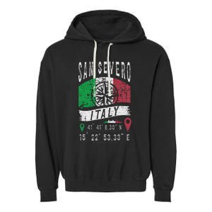 San Severo Italy Flag Italia Gps Coordinates Of San Severo Garment-Dyed Fleece Hoodie