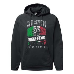 San Severo Italy Flag Italia Gps Coordinates Of San Severo Performance Fleece Hoodie