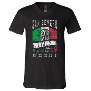 San Severo Italy Flag Italia Gps Coordinates Of San Severo V-Neck T-Shirt