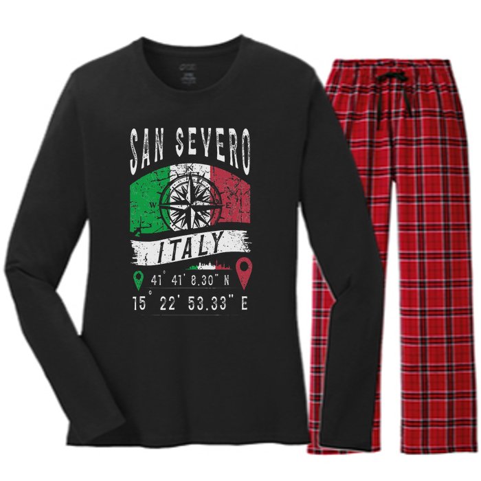 San Severo Italy Flag Italia Gps Coordinates Of San Severo Women's Long Sleeve Flannel Pajama Set 