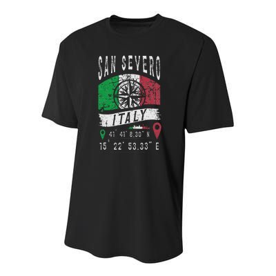 San Severo Italy Flag Italia Gps Coordinates Of San Severo Youth Performance Sprint T-Shirt