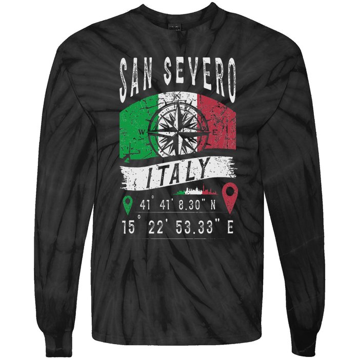 San Severo Italy Flag Italia Gps Coordinates Of San Severo Tie-Dye Long Sleeve Shirt