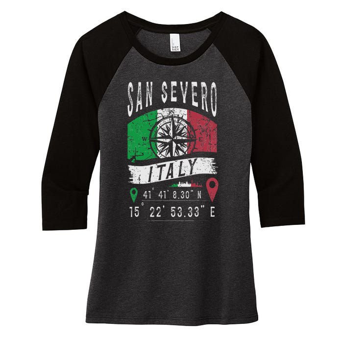 San Severo Italy Flag Italia Gps Coordinates Of San Severo Women's Tri-Blend 3/4-Sleeve Raglan Shirt