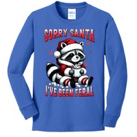 Sorry Santa IVe Been Feral Funny Raccoon Christmas Lights Meaningful Gift Kids Long Sleeve Shirt