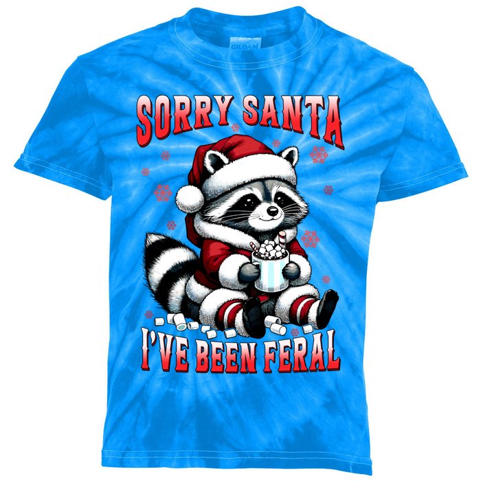 Sorry Santa IVe Been Feral Funny Raccoon Christmas Lights Meaningful Gift Kids Tie-Dye T-Shirt