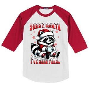 Sorry Santa IVe Been Feral Funny Raccoon Christmas Lights Meaningful Gift Kids Colorblock Raglan Jersey