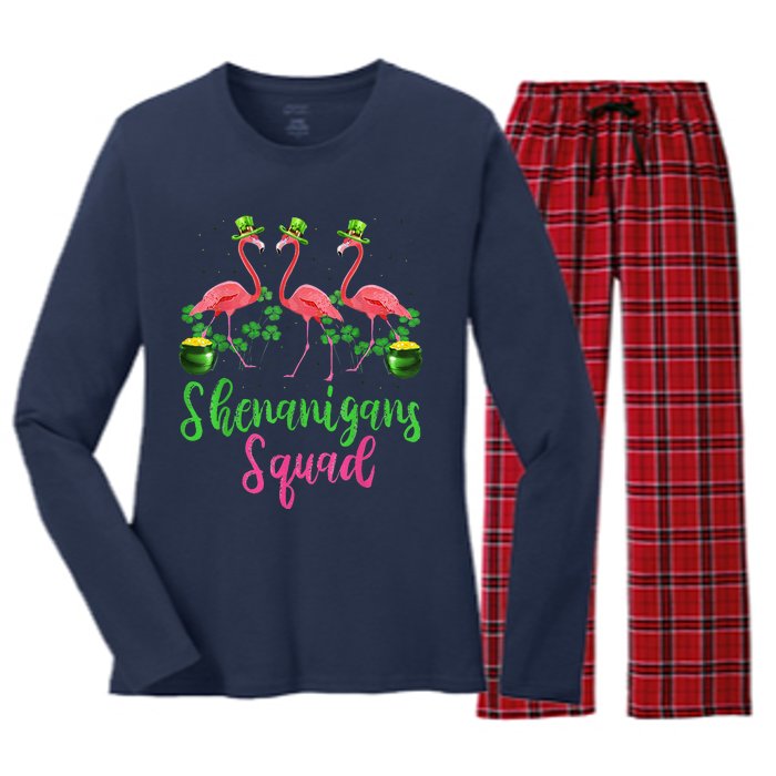 Shenanigan Squad Irish Flamingo Leprechaun St Patrick's Day Women's Long Sleeve Flannel Pajama Set 