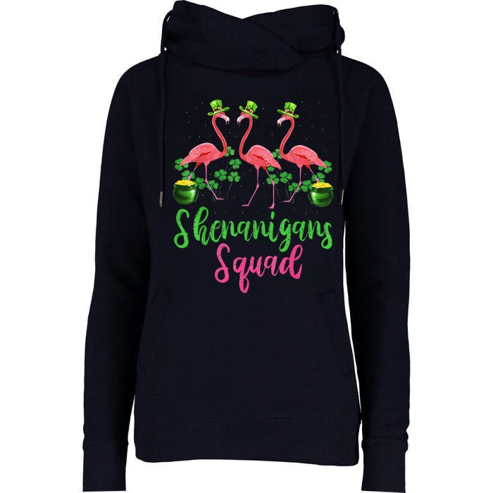 Shenanigan Squad Irish Flamingo Leprechaun St Patrick's Day Womens Funnel Neck Pullover Hood